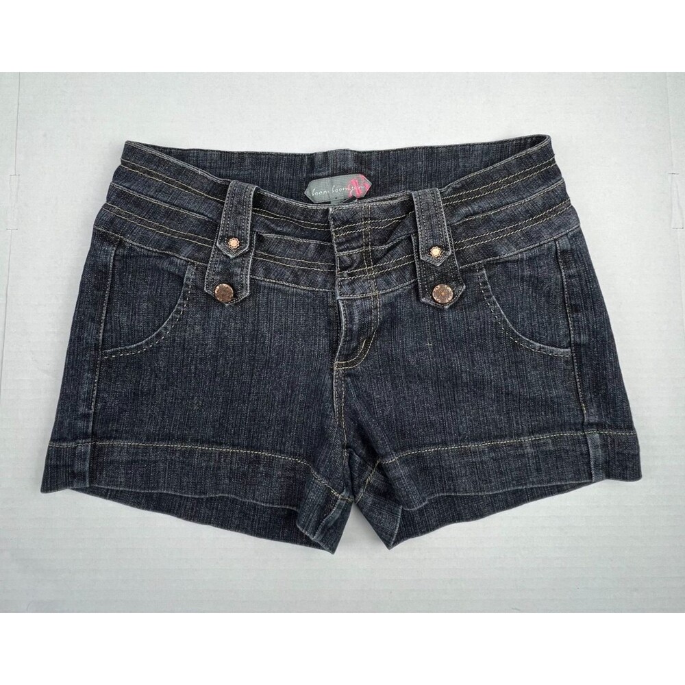 Boom Boom Jeans Shorts Womens 7 Y2K Low Rise Denim Hot Pants Dark Wash Stretch